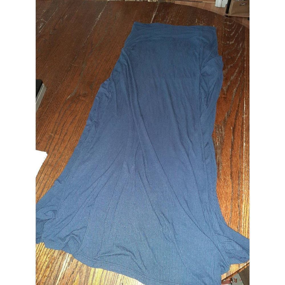 Small Lucy Love Blue Sleeveless Ribbed Maxi Dress with Front Slit Stretchy